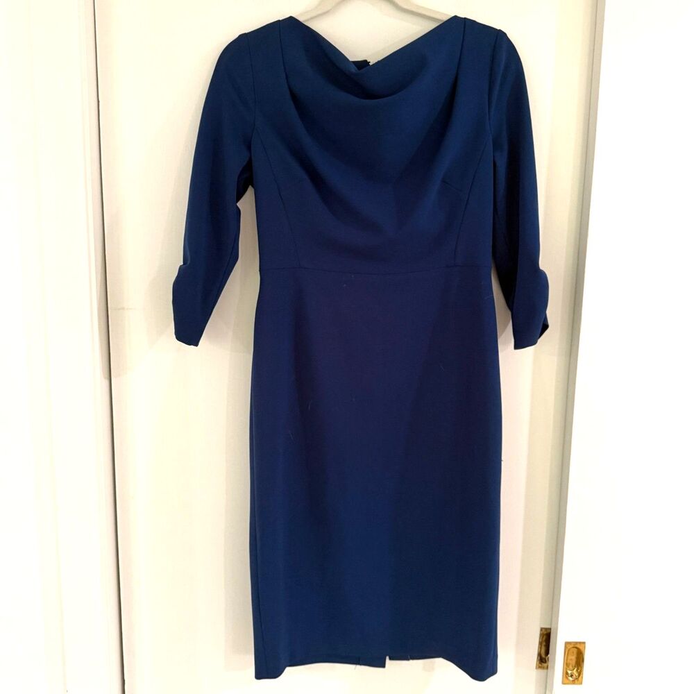 Calvin Klein Women's Size 6 Royal Blue Midi Sheath Dress 3/4 Sleeves Zip Back